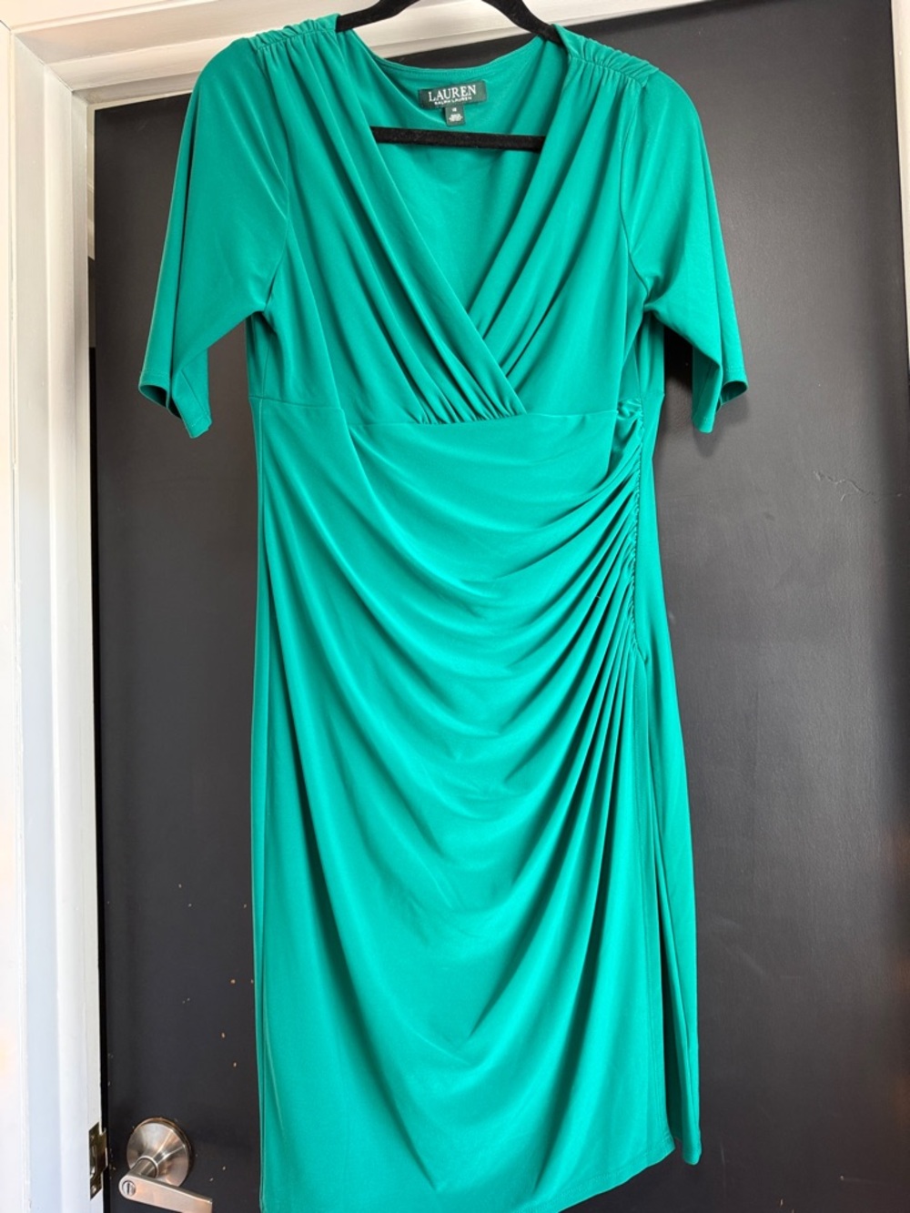 Lauren Ralph Lauren Emerald Geeen Draped V‑Neck Midi Dress